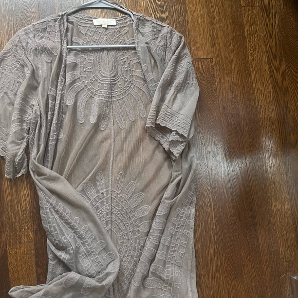 Rebellion Other - Rebellion Taupe Sheer Embroidered Kimono